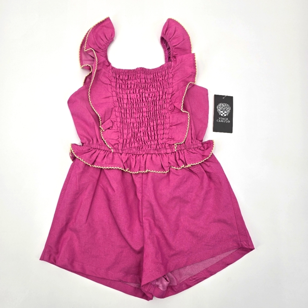 Vince Camuto Pink Ruffled Kids Romper Size 6X NWT